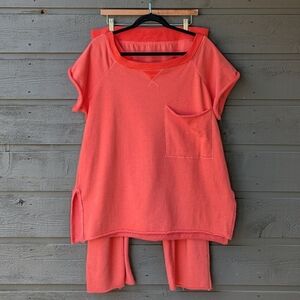 FP Movement Winning Stretch Set Summer Poppy Coral Size Large Harem Drop Crotch